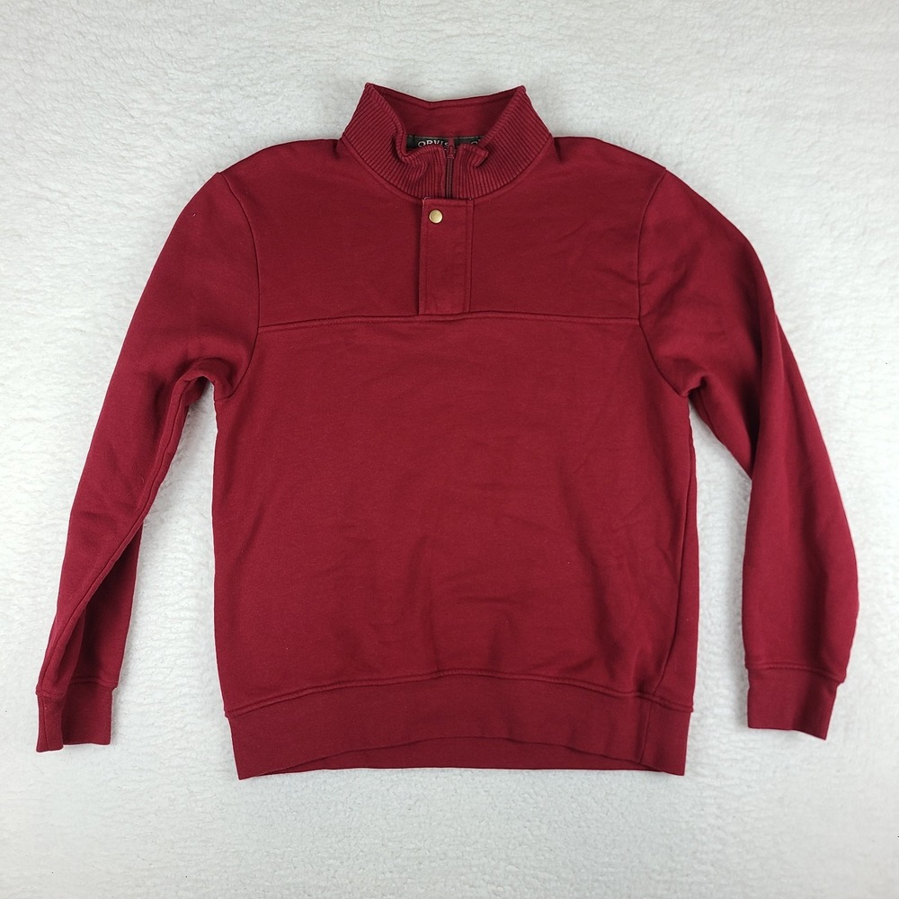 ORVIS‎ Sweater Mens Medium Red Solid Quarter Zip Sweatshirt Cotton Polyester